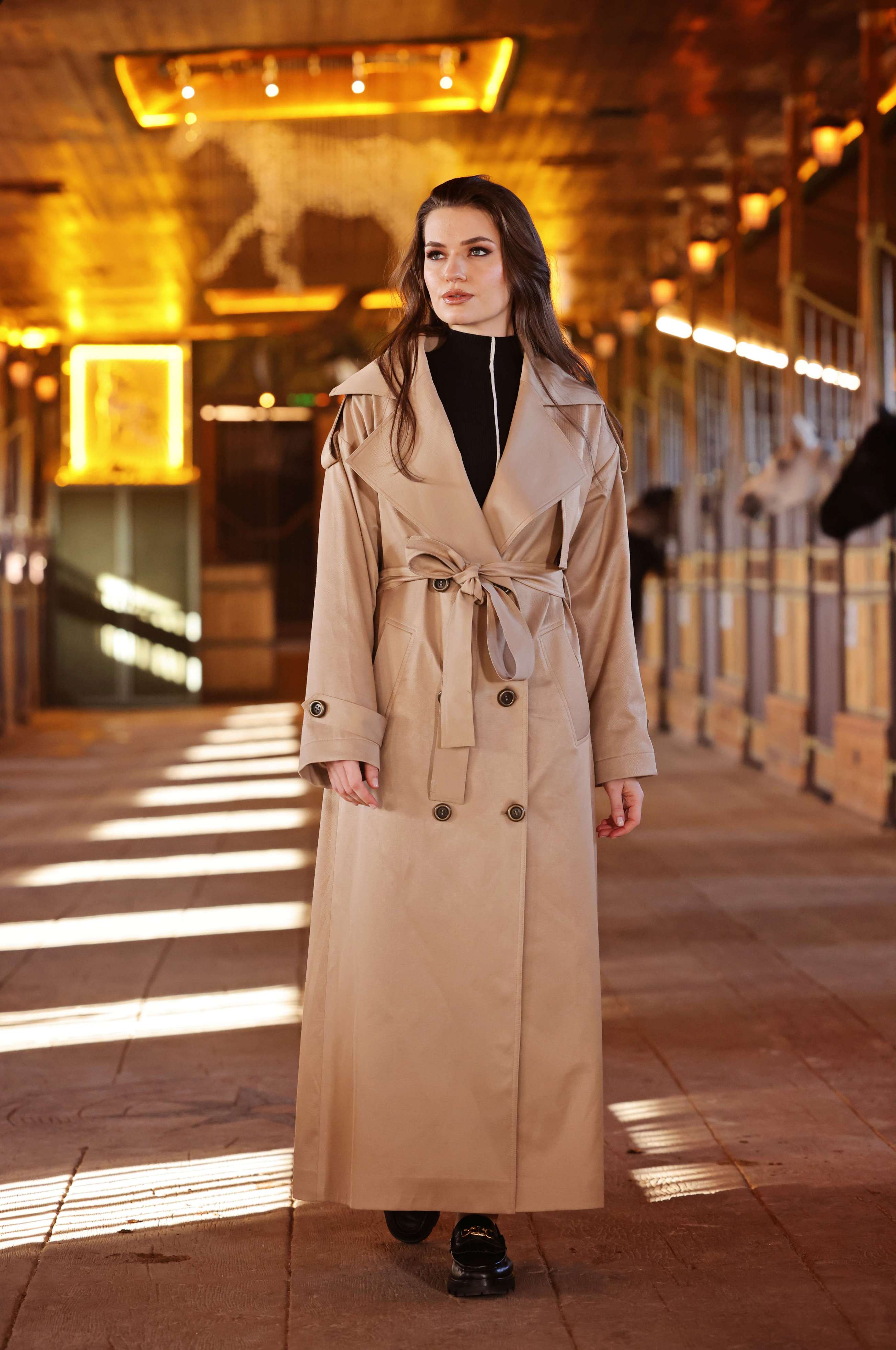 Wide Lapel Belted Trench Coat