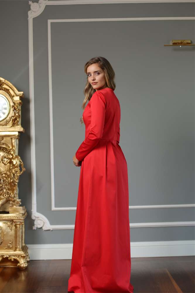 Red Modest Evening Dress