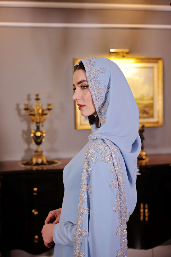 Ayışığı Mavisi Dantelli Abiye