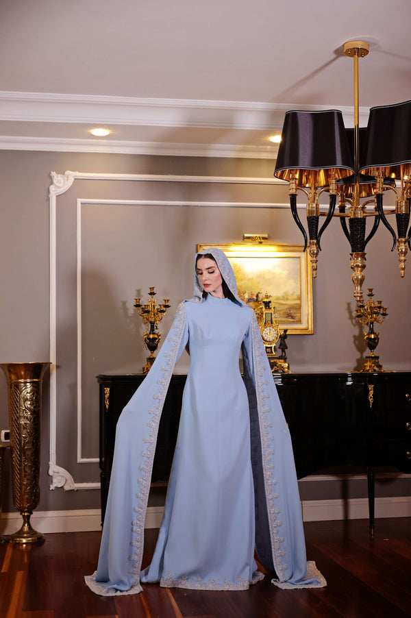 Ayışığı Mavisi Dantelli Abiye