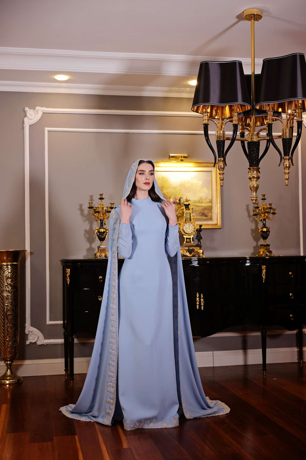Ayışığı Mavisi Dantelli Abiye
