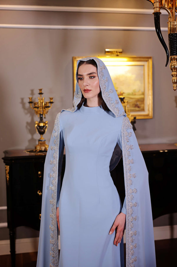 Ayışığı Mavisi Dantelli Abiye