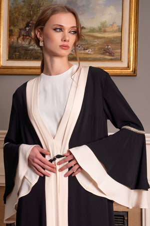 Abaya with White Satin Details