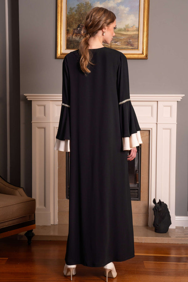 Abaya with White Satin Details