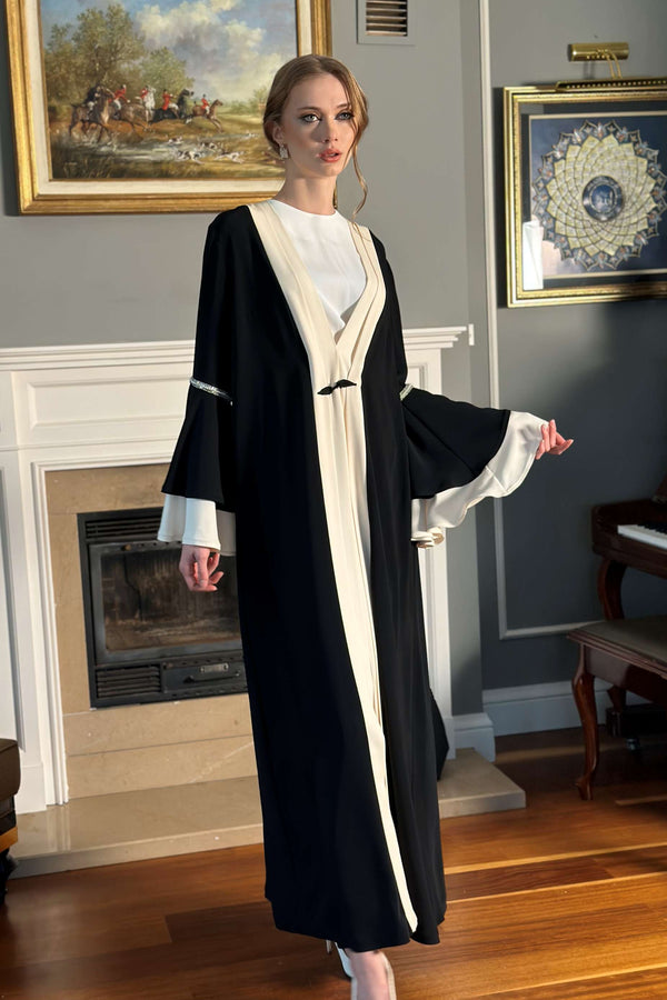 Abaya with White Satin Details