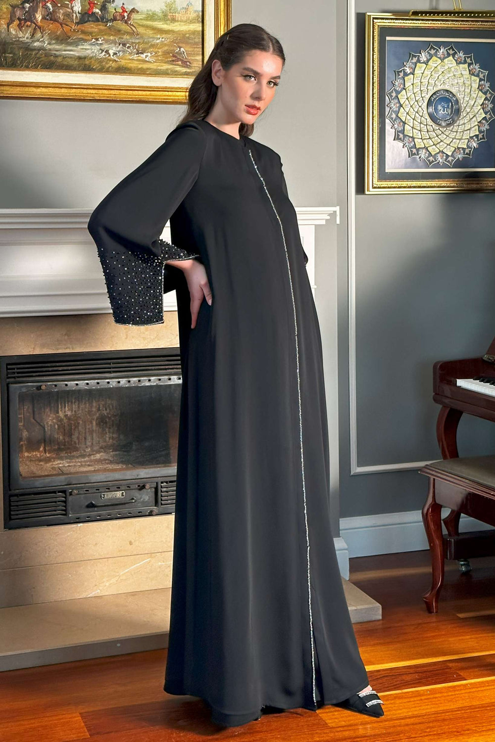 Abaya with Shiny Bead Embroidery