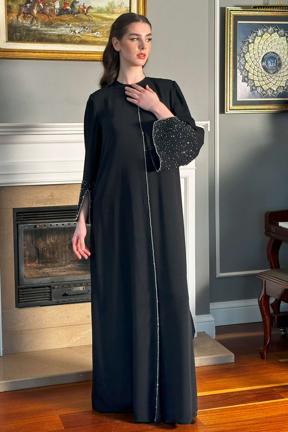 Abaya with Shiny Bead Embroidery