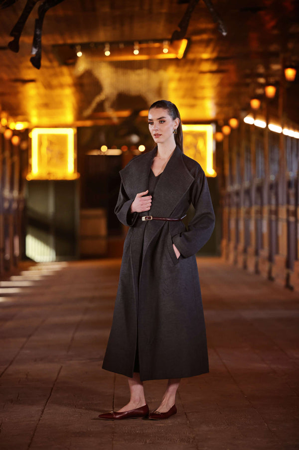 Wide Collar Belted Cashmere Coat