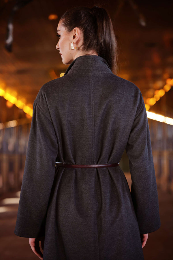 Wide Collar Belted Cashmere Coat