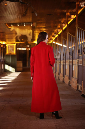 Shawl Collar Long Red Wool Coat