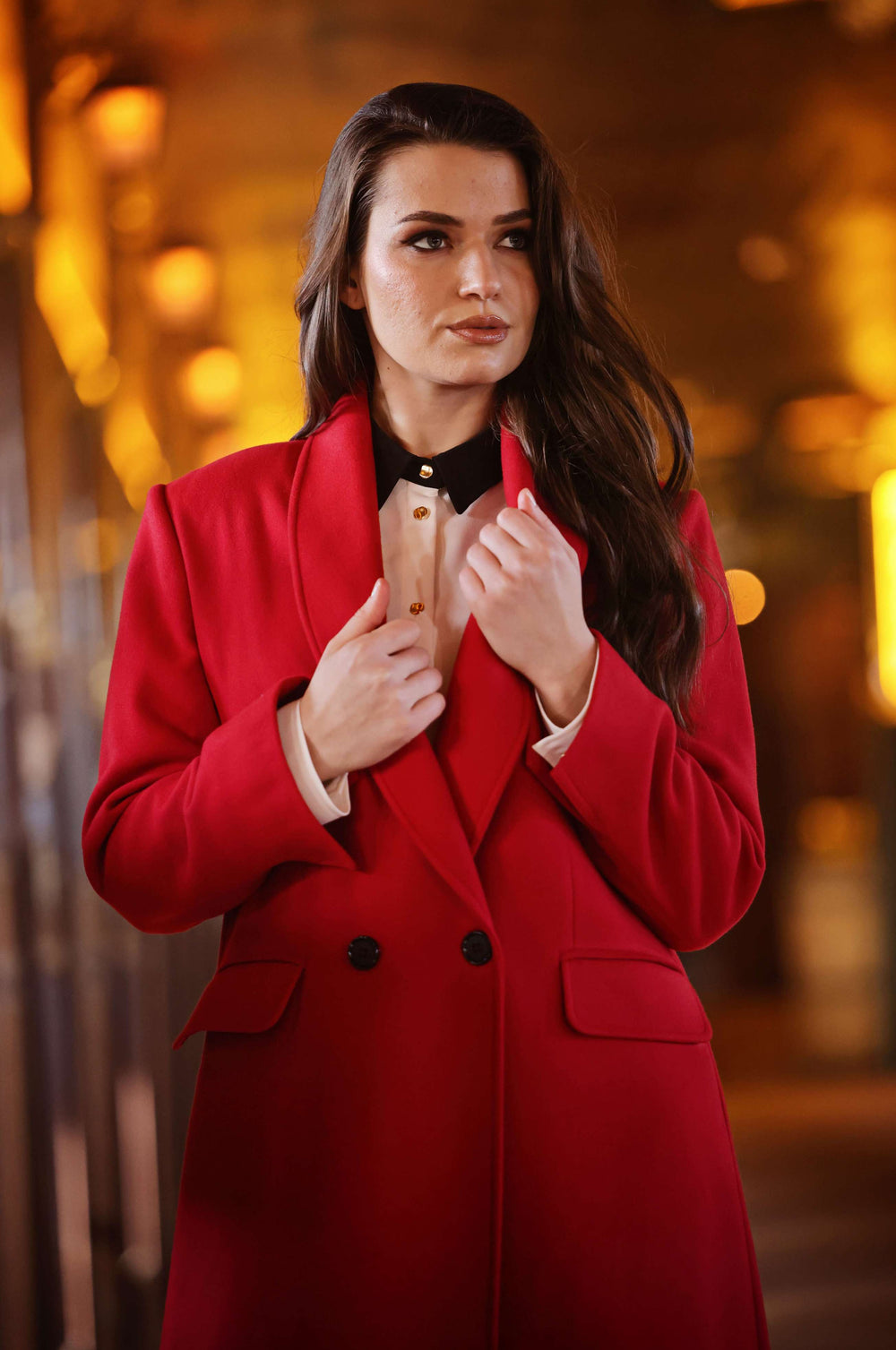 Shawl Collar Long Red Wool Coat