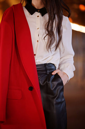 Shawl Collar Long Red Wool Coat