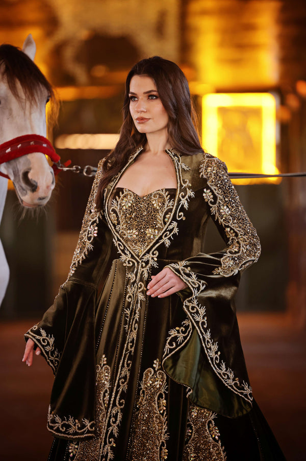 FEZA- Golden Glow Velvet Hand-Embroidered Kaftan