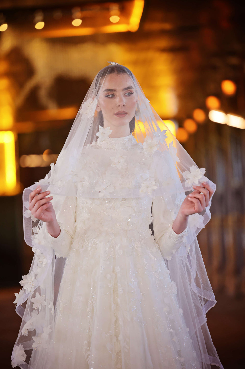 3D Floral Embroidered Romantic Wedding Dress