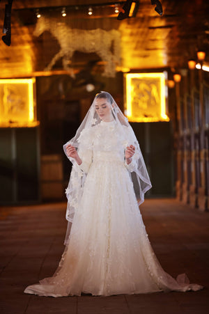 3D Çiçek İşlemeli  Romantik Gelinlik