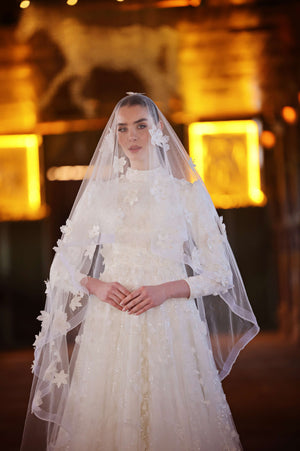 3D Çiçek İşlemeli  Romantik Gelinlik