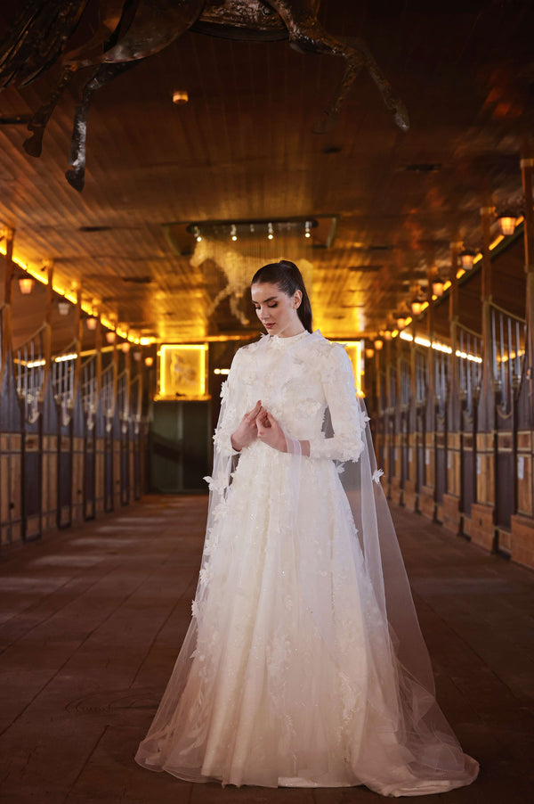 3D Çiçek İşlemeli  Romantik Gelinlik