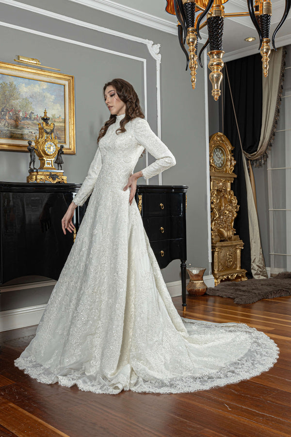 French Lace Modest Wedding Dress