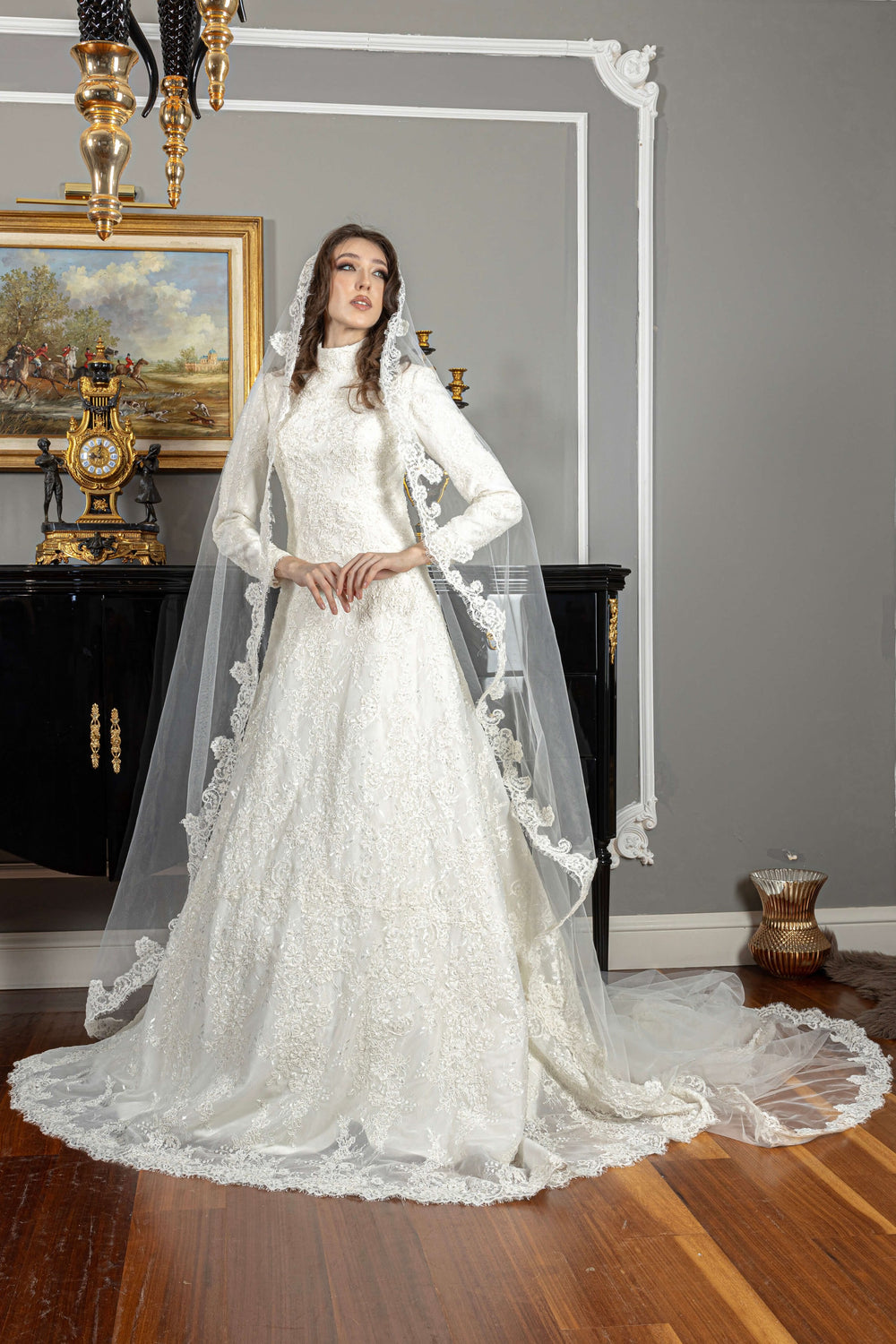 French Lace Modest Wedding Dress