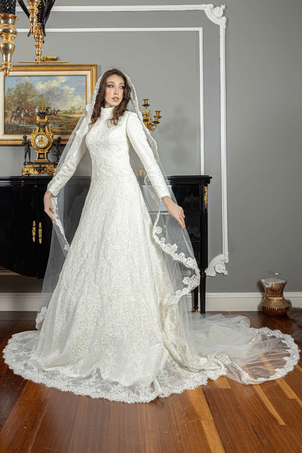 French Lace Modest Wedding Dress