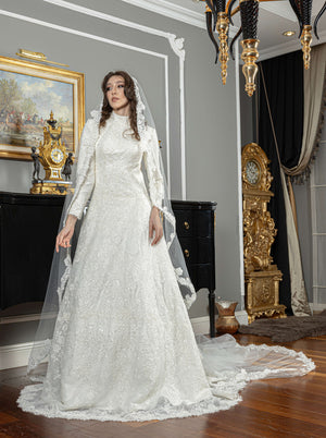 French Lace Modest Wedding Dress