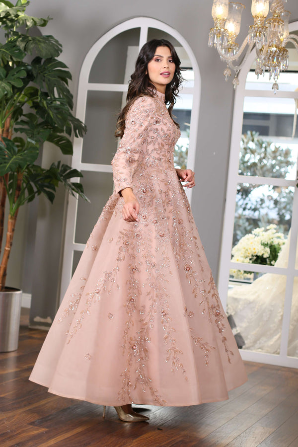 Floral Embroidered Long Lace Evening Dress