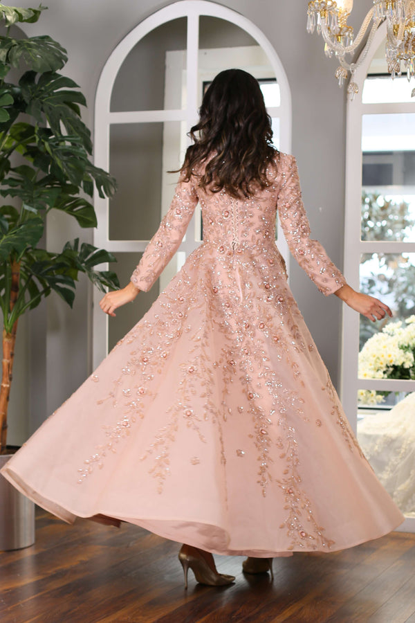 Floral Embroidered Long Lace Evening Dress