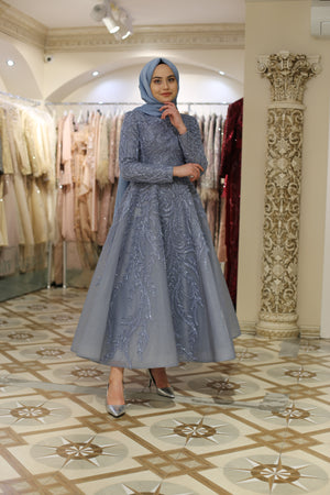 Dantel Dizayn Midi Boy Abiye Elbise