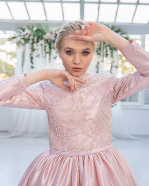 İncili Pembe  Abiye Elbise