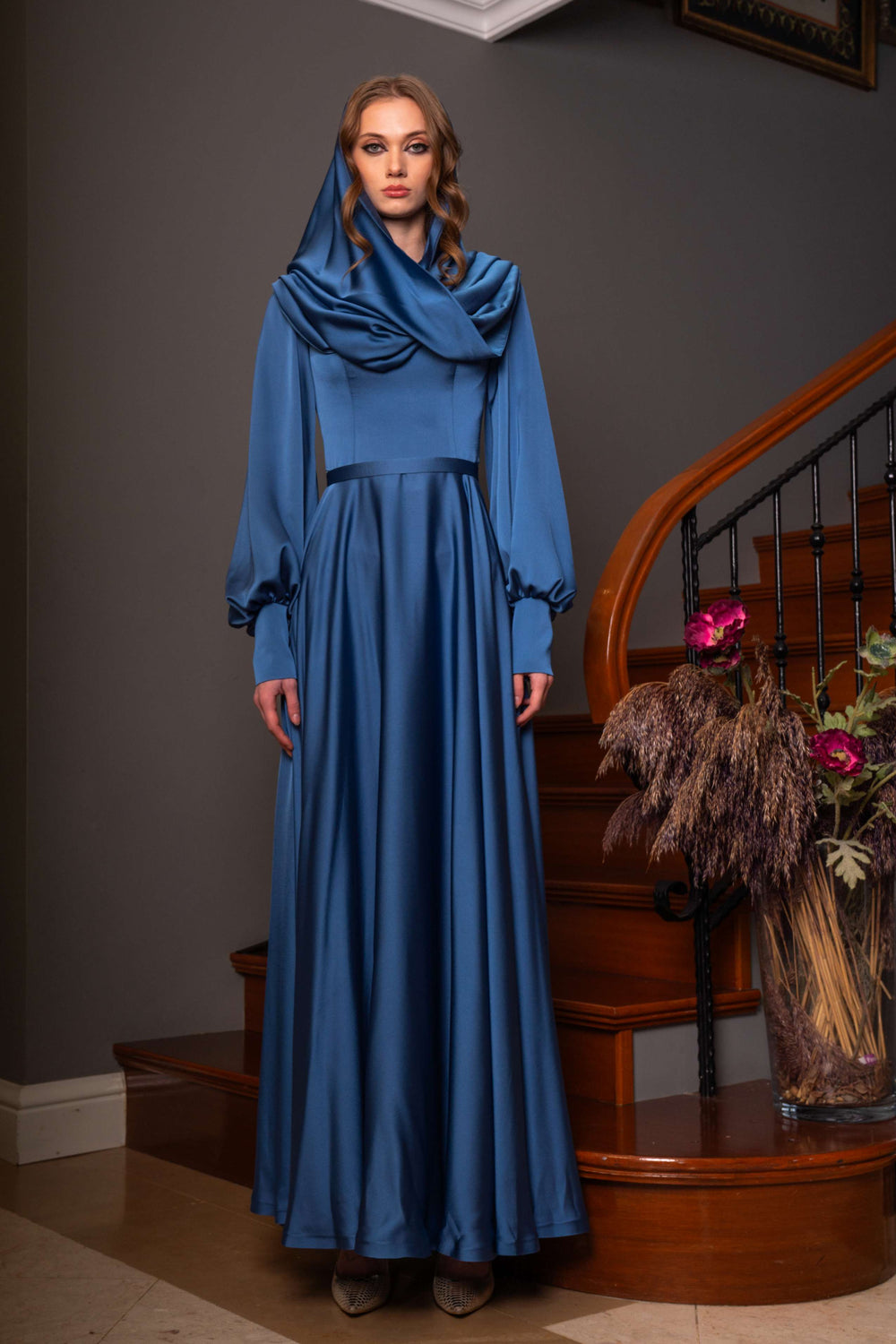 Hooded Modest Evening Dress