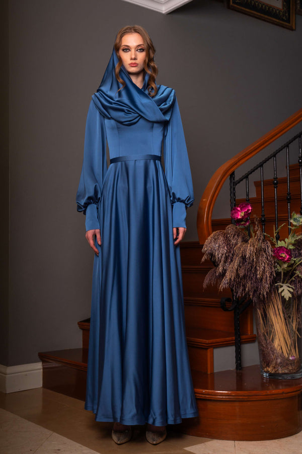 Hooded Modest Evening Dress