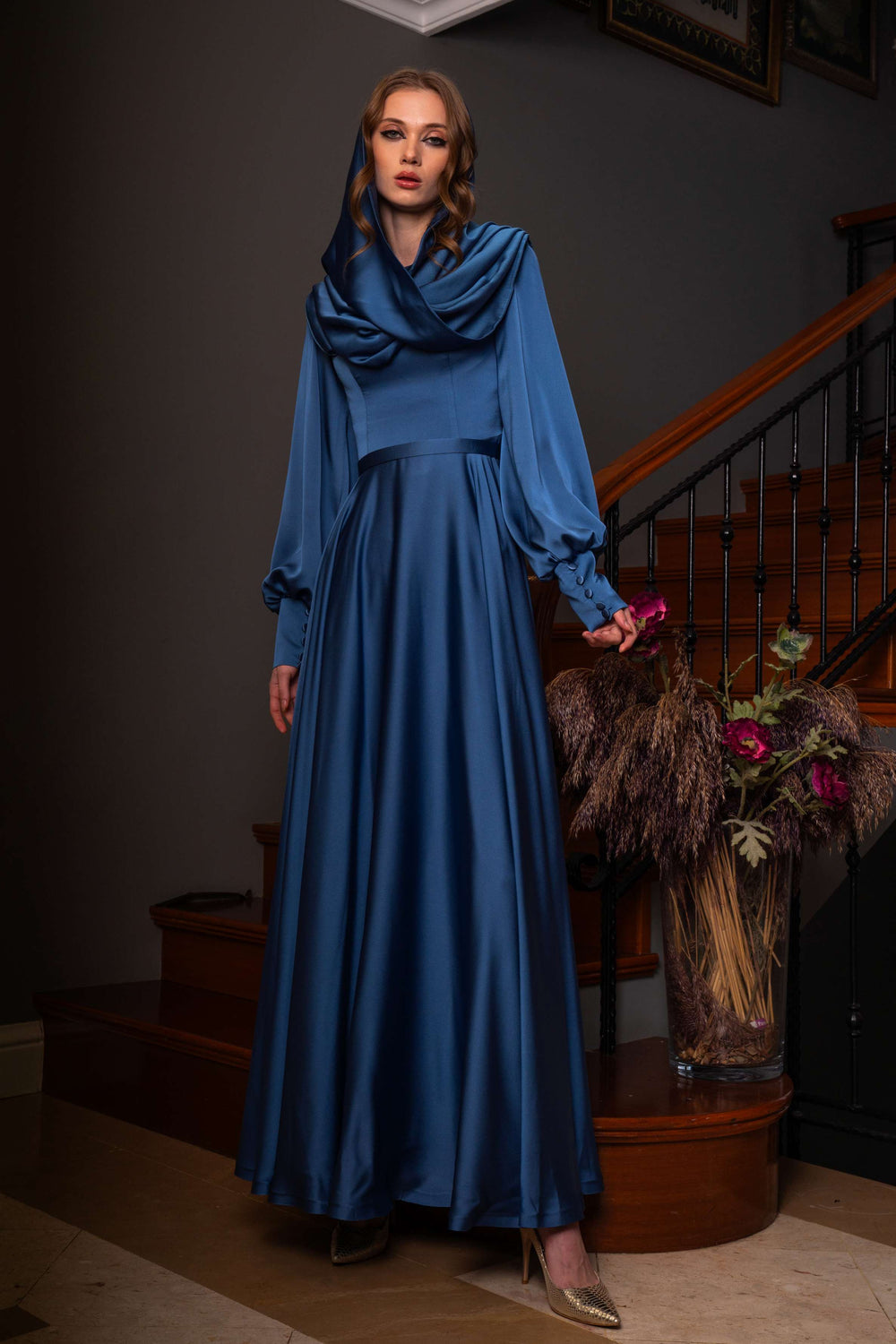 Hooded Modest Evening Dress