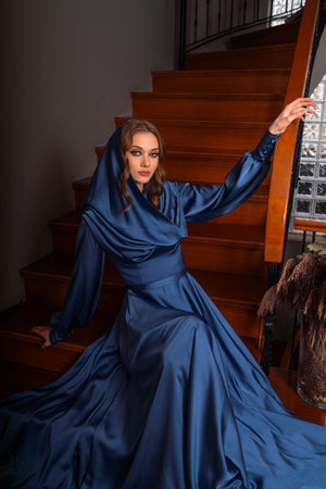 Hooded Modest Evening Dress