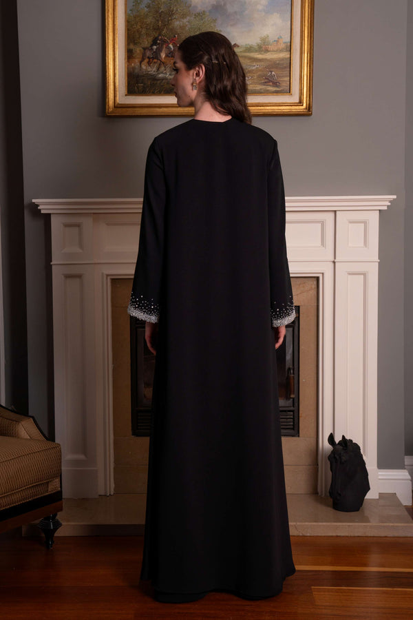 Abaya with Hoop Embroidered Sleeves