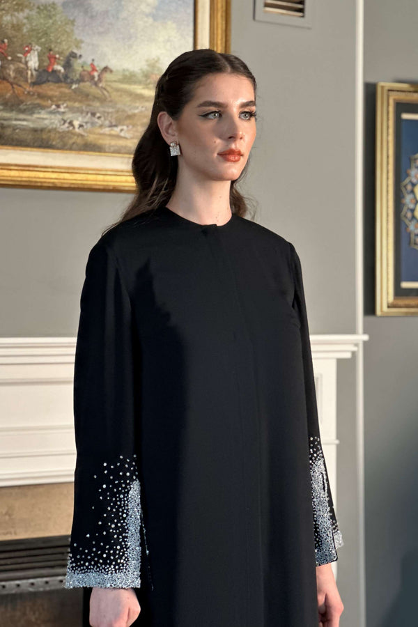 Abaya with Hoop Embroidered Sleeves