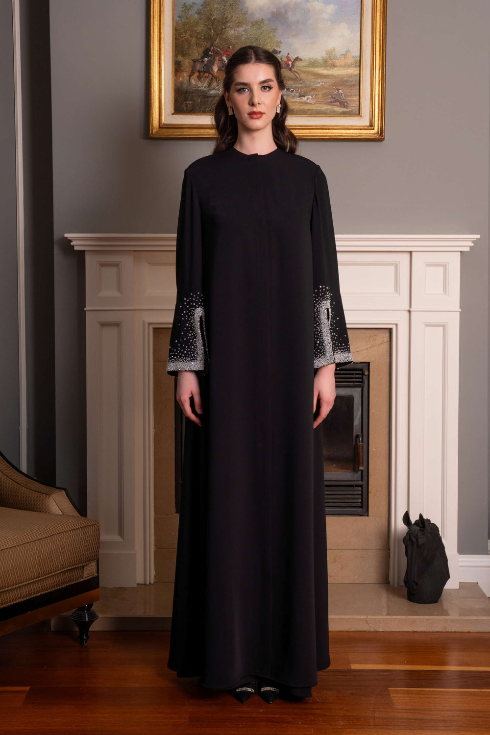 Abaya with Hoop Embroidered Sleeves