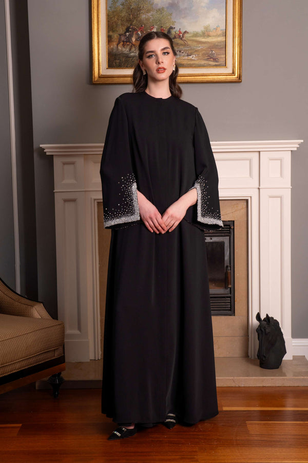 Abaya with Hoop Embroidered Sleeves