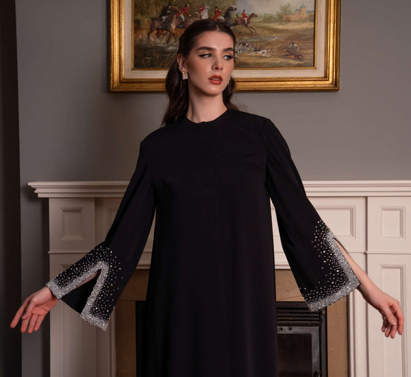 Abaya with Hoop Embroidered Sleeves