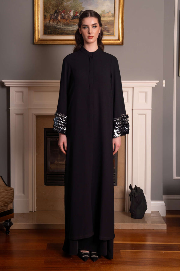 Abaya with Sequin-Embroidered Cuff Details