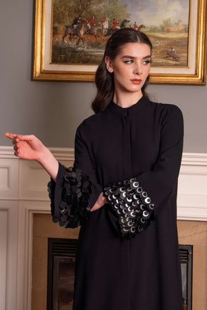 Abaya with Sequin-Embroidered Cuff Details