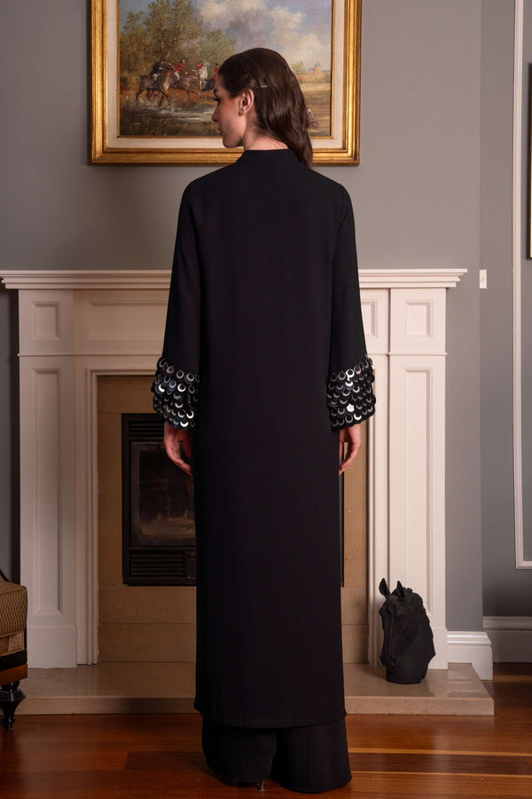 Abaya with Sequin-Embroidered Cuff Details