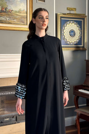 Abaya with Sequin-Embroidered Cuff Details