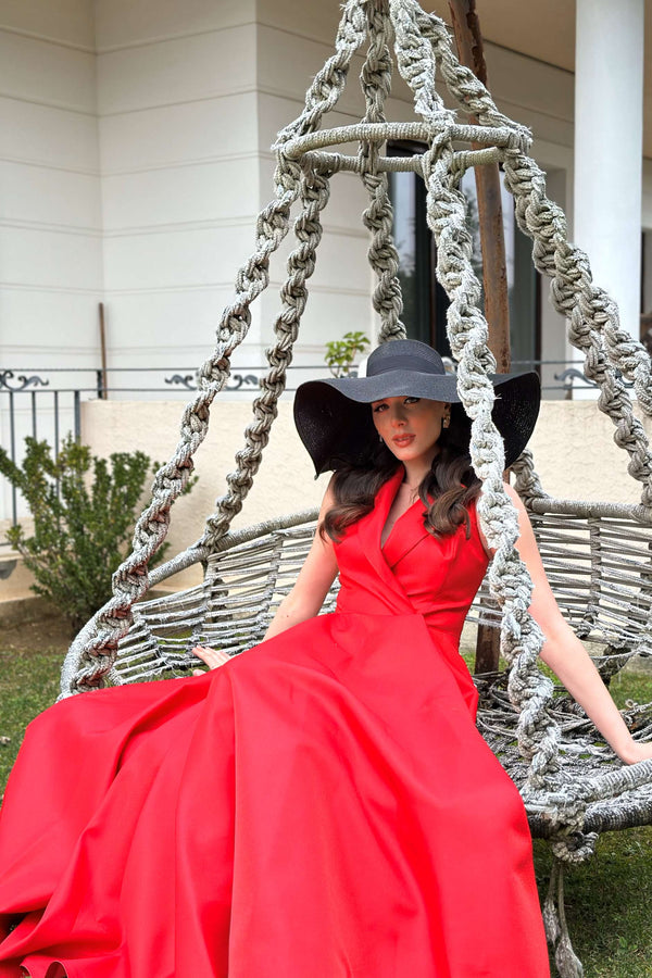  Wrap-Neck Red Dress