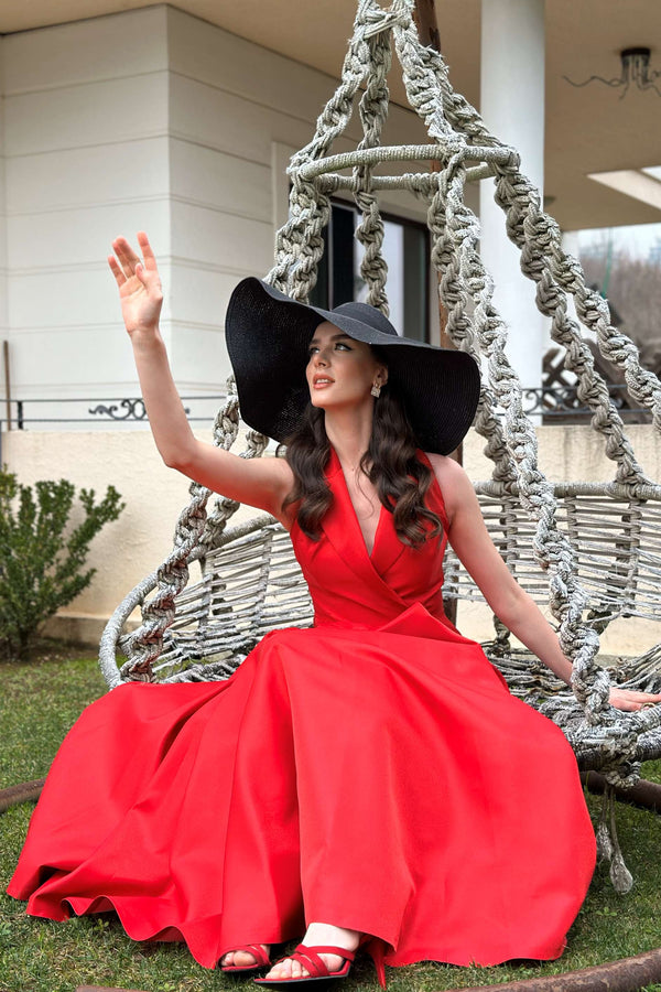  Wrap-Neck Red Dress