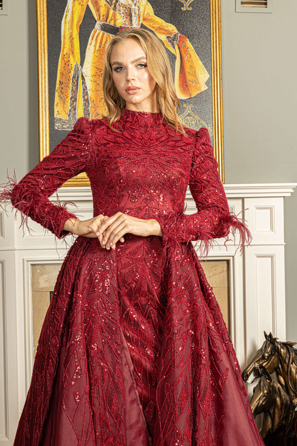 Modest Henna Dress with Train