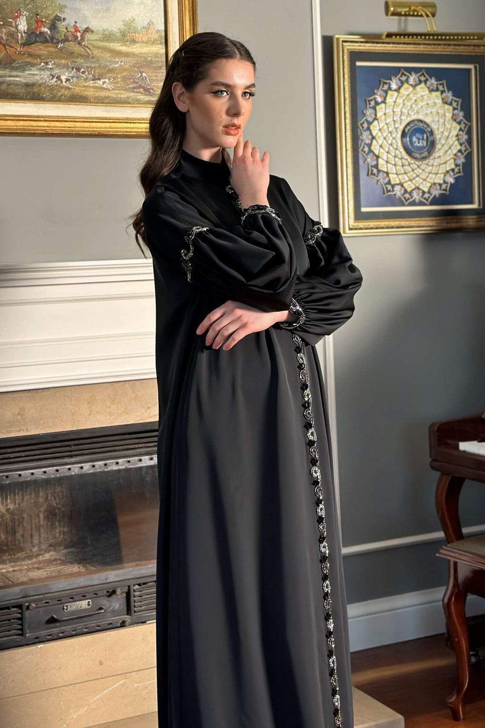 Abaya with Front Center Embroidery