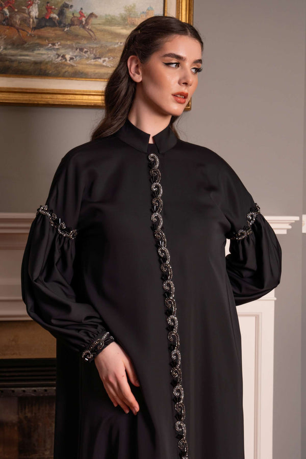 Abaya with Front Center Embroidery