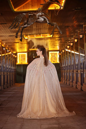 Shimmering Grace – Cape Detail Engagement Dress