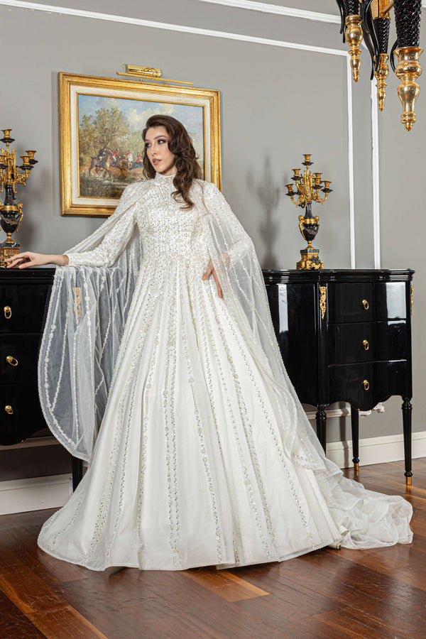 Modest Wedding Dress with Cape