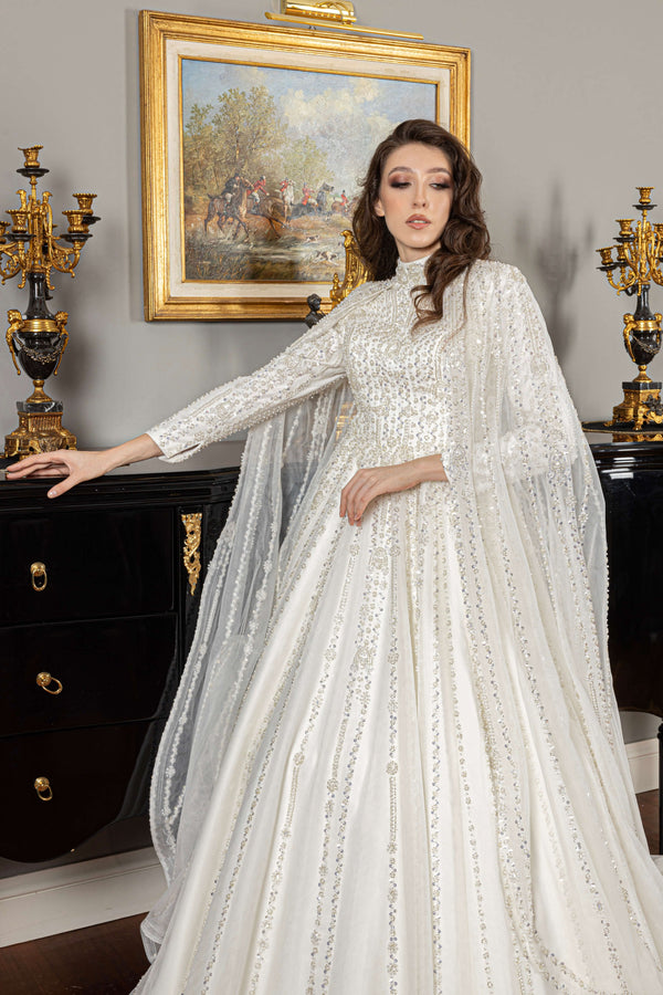 Modest Wedding Dress with Cape